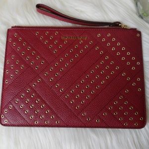 Michael Kors Red Leather Studded Wristlet Clutch